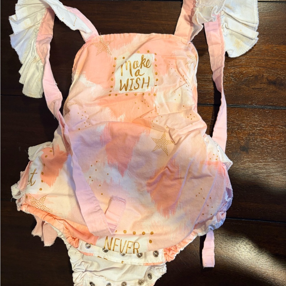 Pink and White Baby Romper with Gold Accents